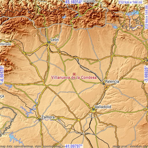 Topographic map of Villanueva de la Condesa