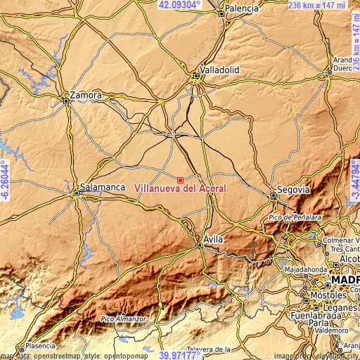 Topographic map of Villanueva del Aceral