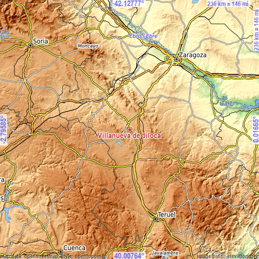 Topographic map of Villanueva de Jiloca