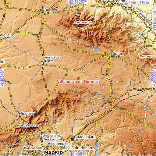 Topographic map of Villanueva de Gormaz