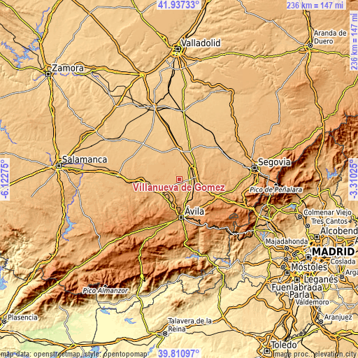 Topographic map of Villanueva de Gómez