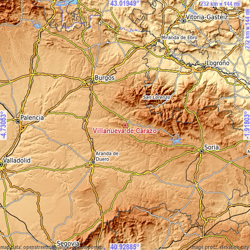 Topographic map of Villanueva de Carazo