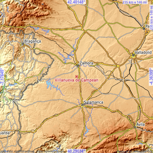 Topographic map of Villanueva de Campeán