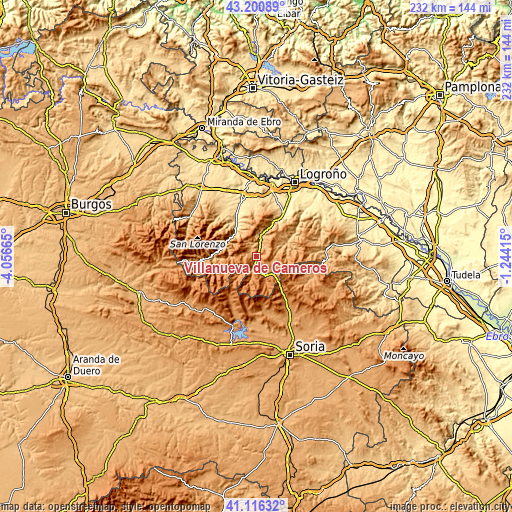 Topographic map of Villanueva de Cameros