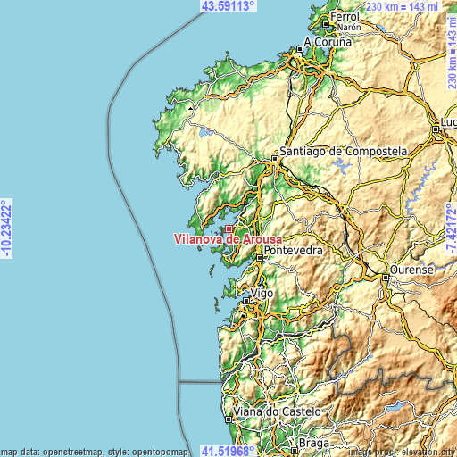 Topographic map of Vilanova de Arousa