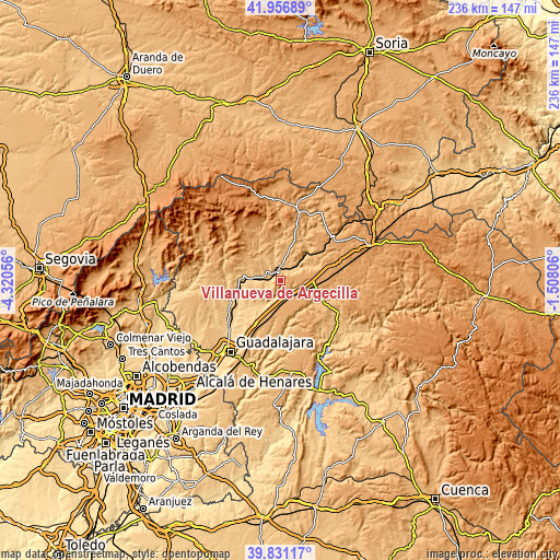 Topographic map of Villanueva de Argecilla