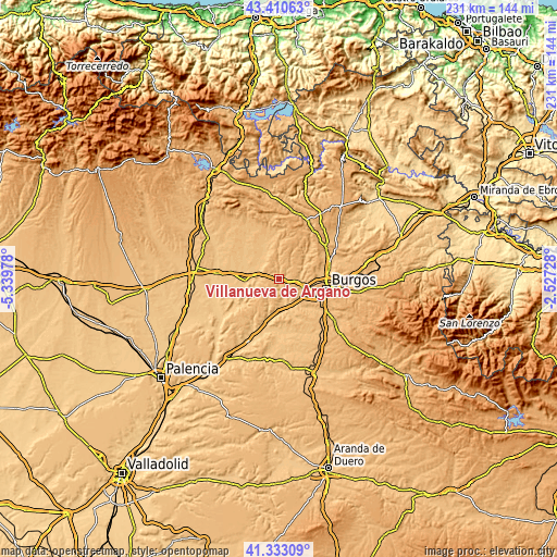 Topographic map of Villanueva de Argaño