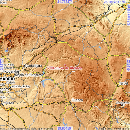 Topographic map of Villanueva de Alcorón