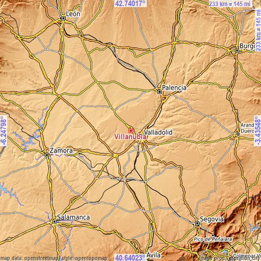 Topographic map of Villanubla