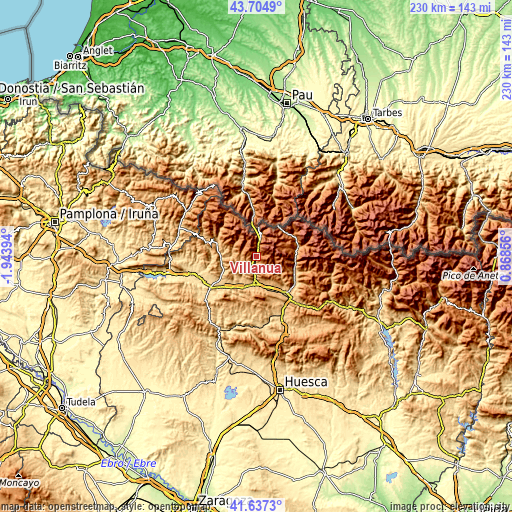 Topographic map of Villanúa