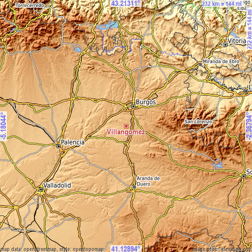 Topographic map of Villangómez