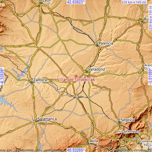 Topographic map of Villán de Tordesillas