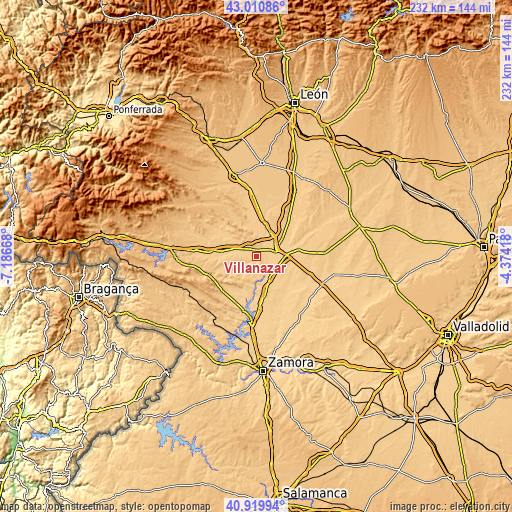 Topographic map of Villanázar