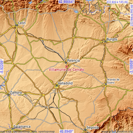 Topographic map of Villamuriel de Cerrato