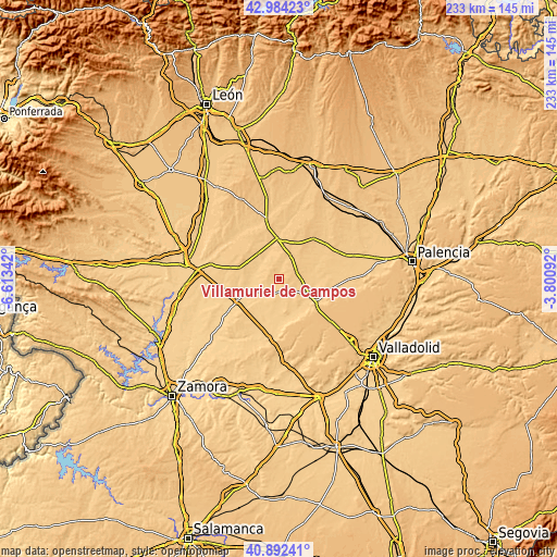 Topographic map of Villamuriel de Campos