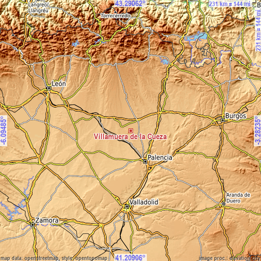 Topographic map of Villamuera de la Cueza