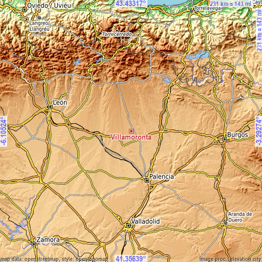 Topographic map of Villamoronta