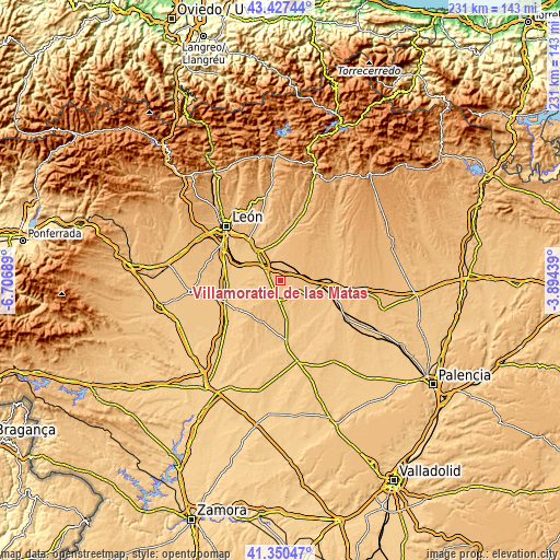 Topographic map of Villamoratiel de las Matas