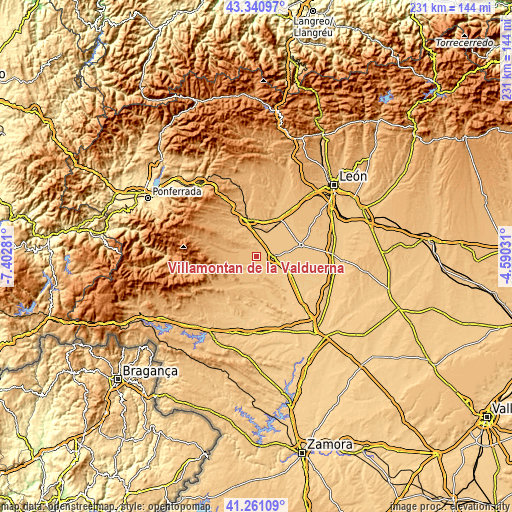 Topographic map of Villamontán de la Valduerna