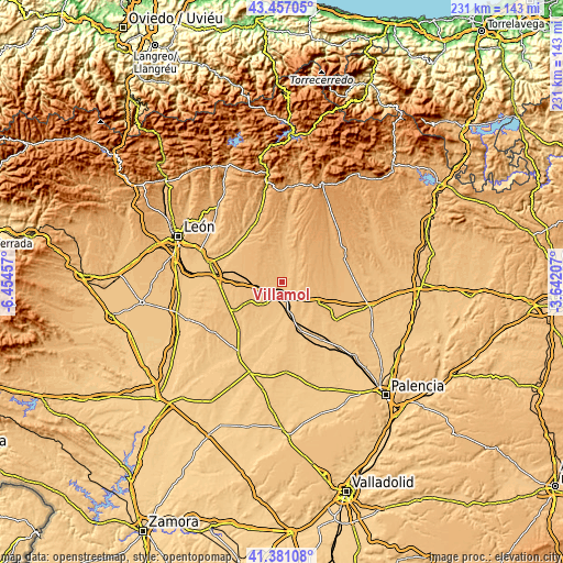 Topographic map of Villamol