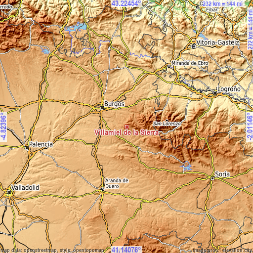 Topographic map of Villamiel de la Sierra