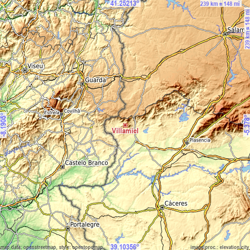 Topographic map of Villamiel