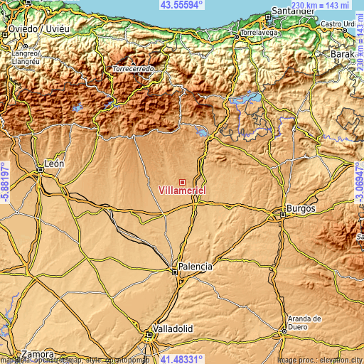 Topographic map of Villameriel