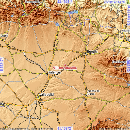 Topographic map of Villamedianilla