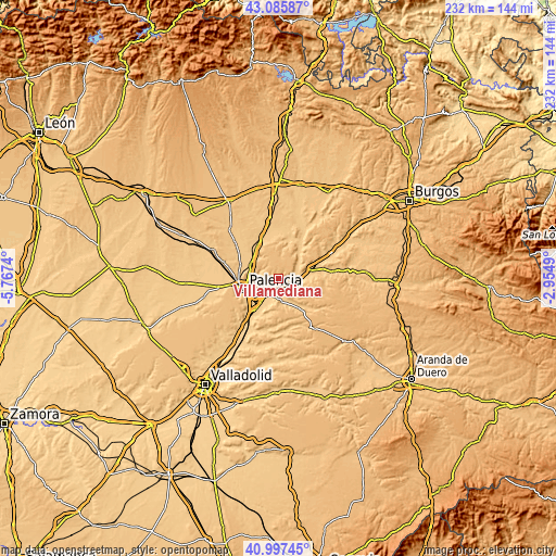 Topographic map of Villamediana