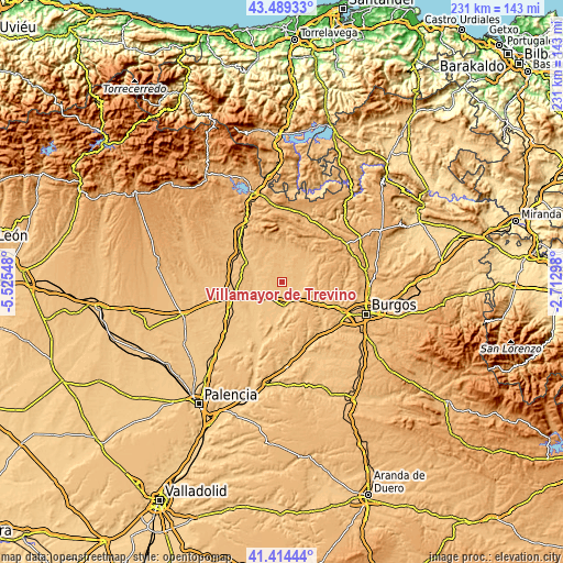 Topographic map of Villamayor de Treviño