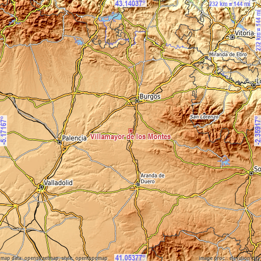 Topographic map of Villamayor de los Montes