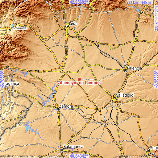 Topographic map of Villamayor de Campos