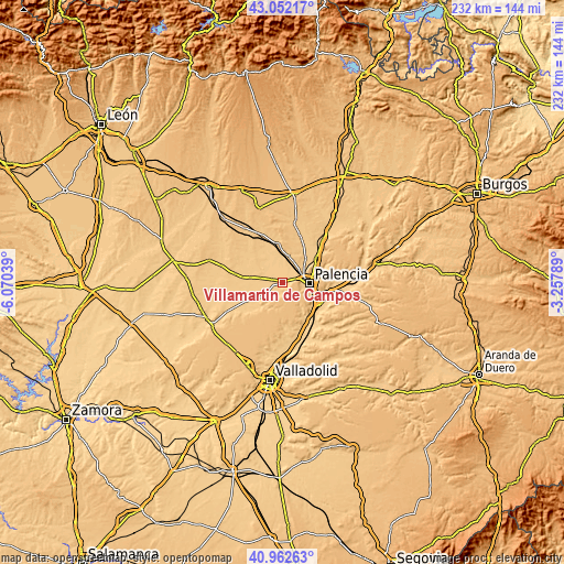 Topographic map of Villamartín de Campos