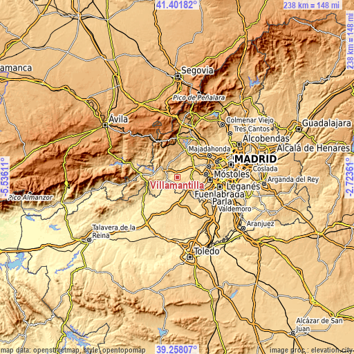 Topographic map of Villamantilla