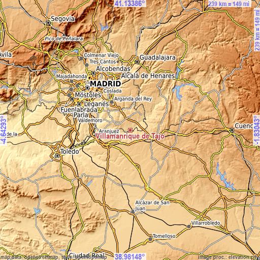 Topographic map of Villamanrique de Tajo