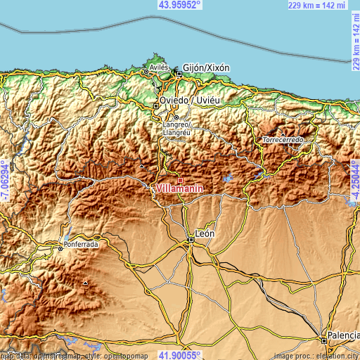 Topographic map of Villamanín