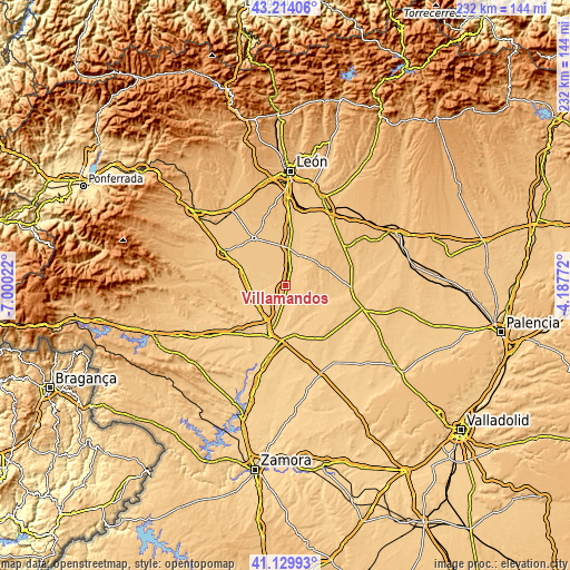 Topographic map of Villamandos