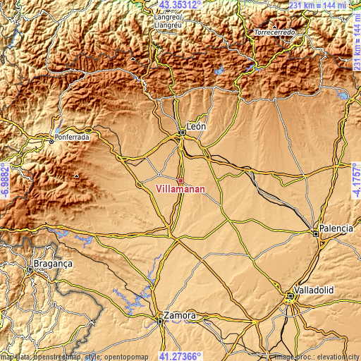 Topographic map of Villamañán