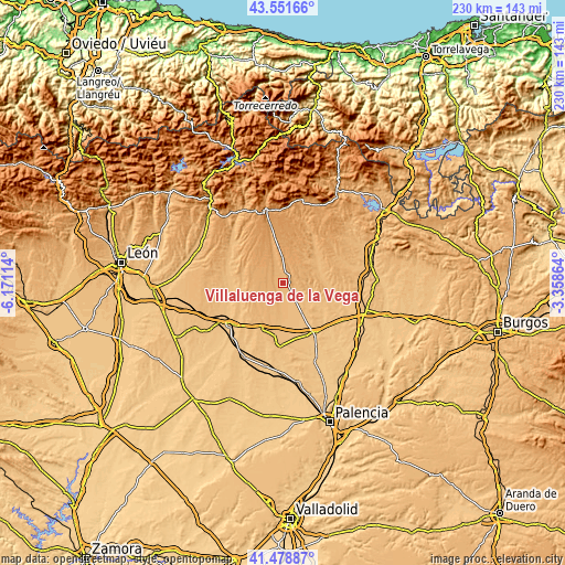 Topographic map of Villaluenga de la Vega