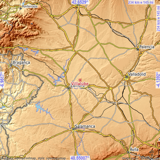 Topographic map of Villalube