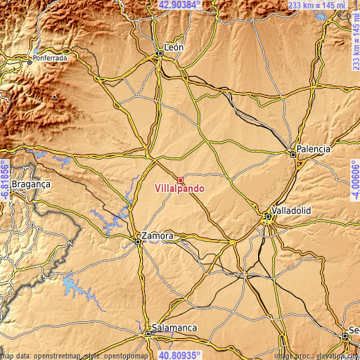 Topographic map of Villalpando