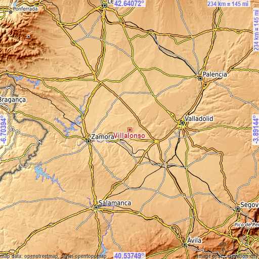 Topographic map of Villalonso