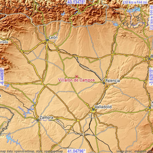 Topographic map of Villalón de Campos