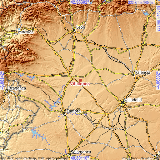 Topographic map of Villalobos