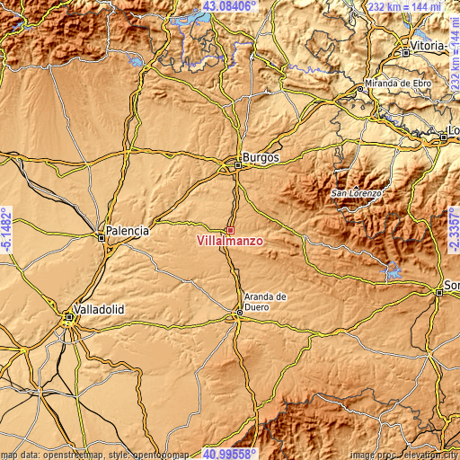 Topographic map of Villalmanzo