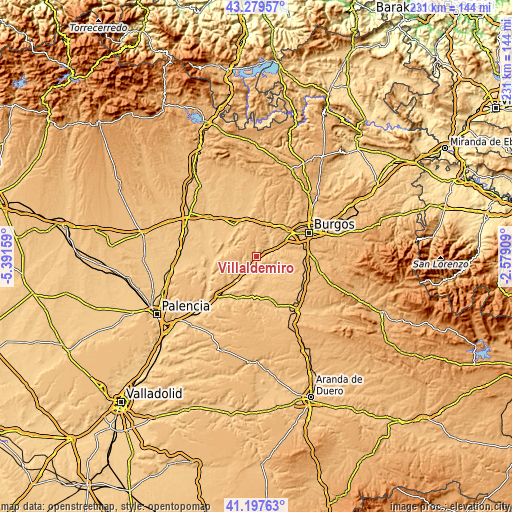 Topographic map of Villaldemiro