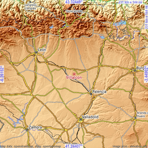 Topographic map of Villalcón