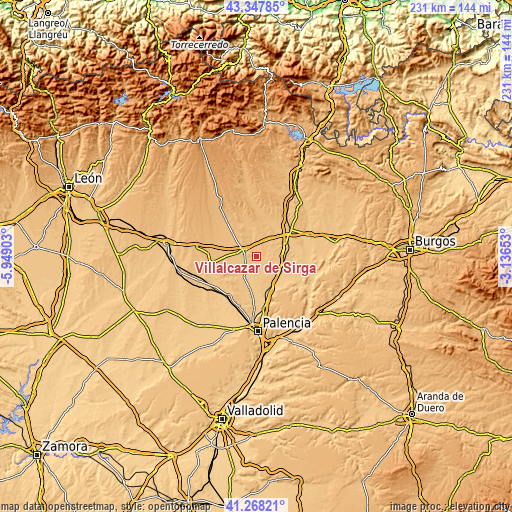 Topographic map of Villalcázar de Sirga