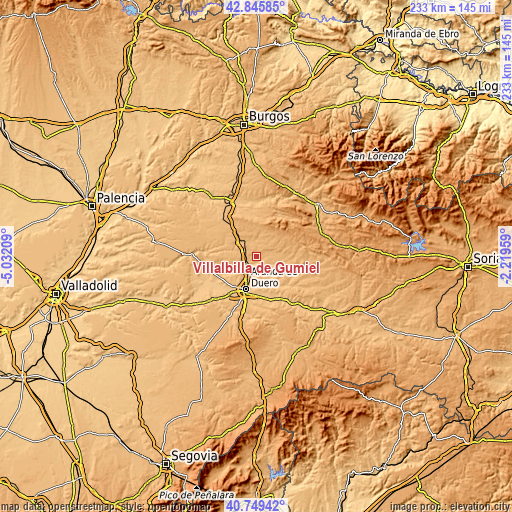 Topographic map of Villalbilla de Gumiel