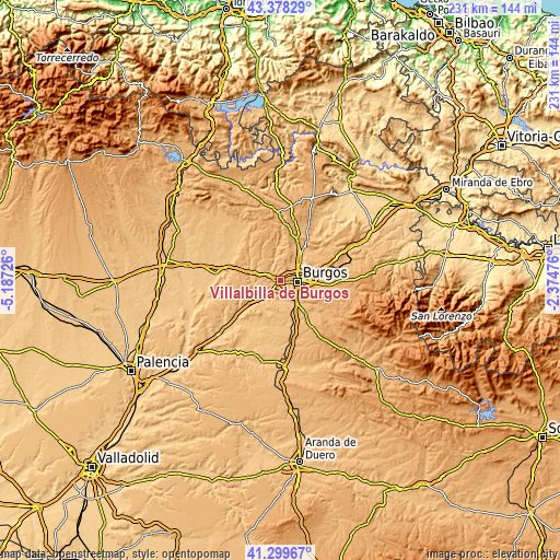 Topographic map of Villalbilla de Burgos